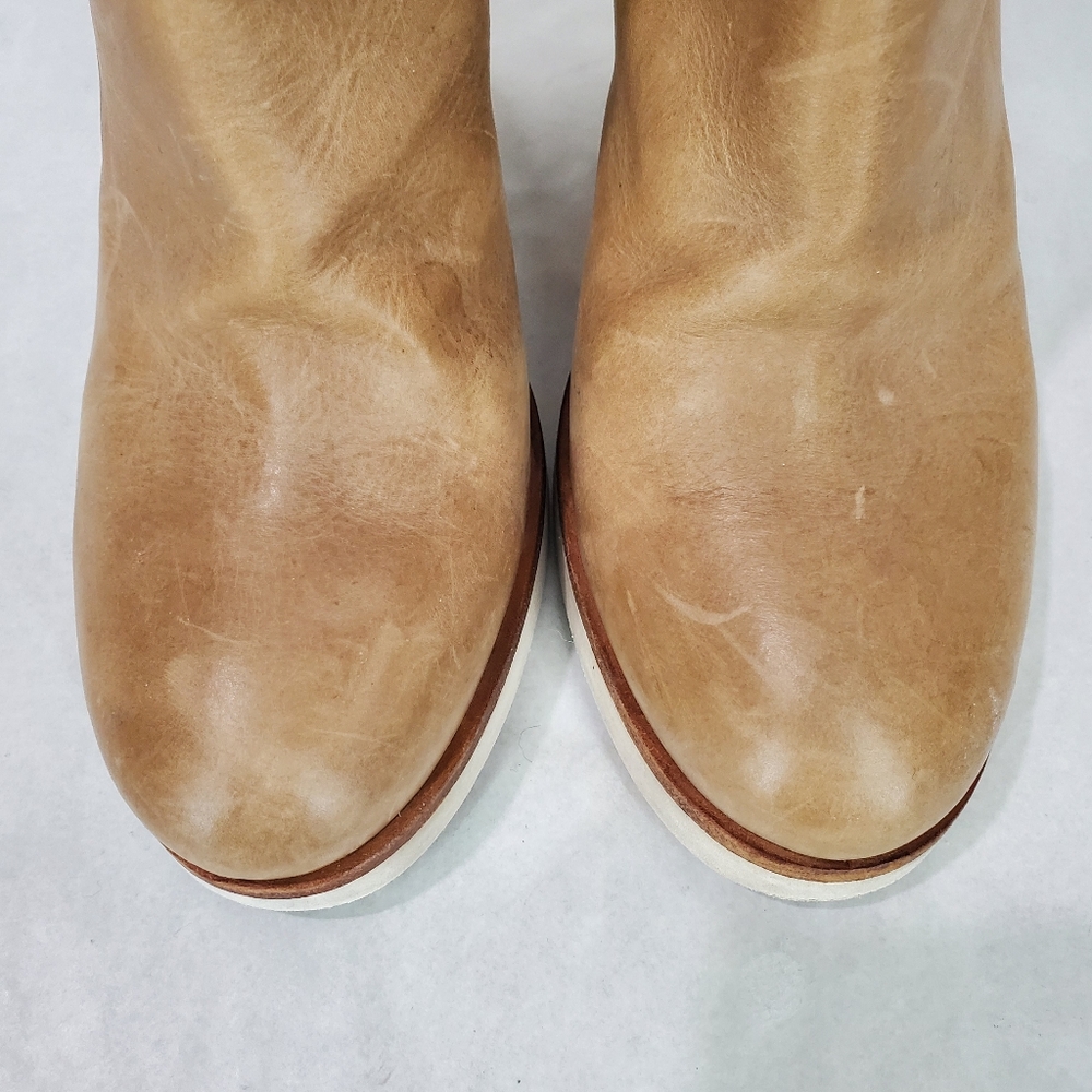 STRATEGIA Leather and Wood Patform Contemporary Ankle Boots EU 38 Tan - Picture 7 of 10